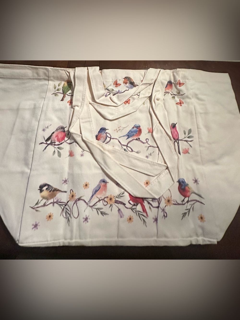 ✨Cream Tote Bag with Colorful Bird Print